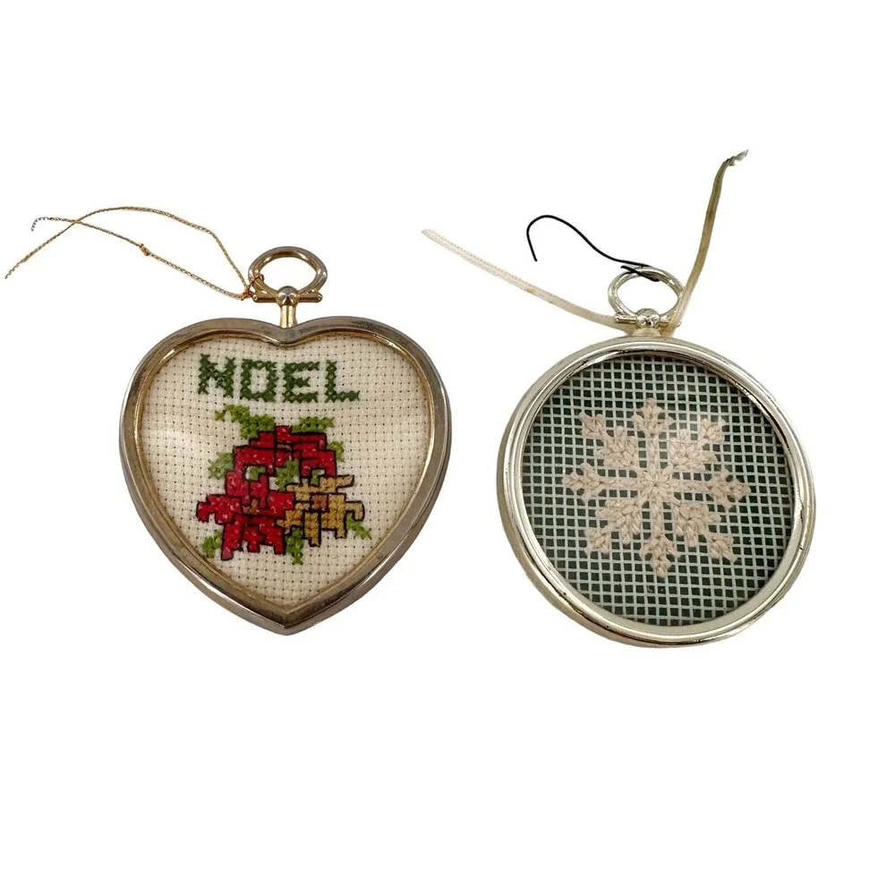6x Handmade Vtg 70s 80s Christmas ornament cross stitch Embroidered Angel Granny